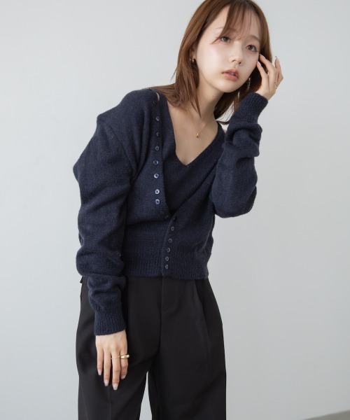 Bab(バブ)の「ボタンデザインキャミSETニット(ニット/セーター・レディース・イエロー/アイボリー/チャコールグレー・FREE)」の22枚目の写真