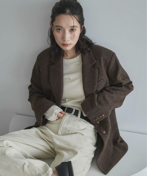 ダークブラウン　テーラードジャケット ウール混紡 ダークブラウン テーラードジャケット ウール混紡 大人のテーラード