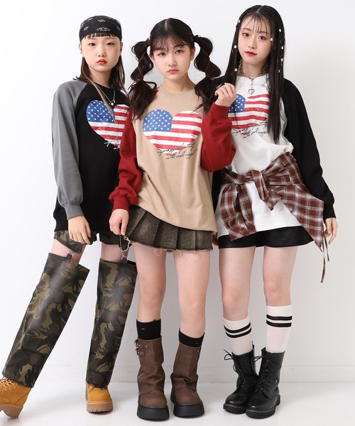 ANAP GｉRL（アナップガール）の「アメリカンハート ラグラン オーバー スウェット（スウェット・キッズ・ブラック/ダークアッシュ/レッド・XS/S/M）」の6枚目の写真