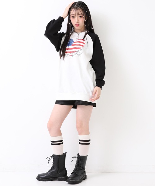 ANAP GｉRL（アナップガール）の「アメリカンハート ラグラン オーバー スウェット（スウェット・キッズ・ブラック/ダークアッシュ/レッド・XS/S/M）」の12枚目の写真