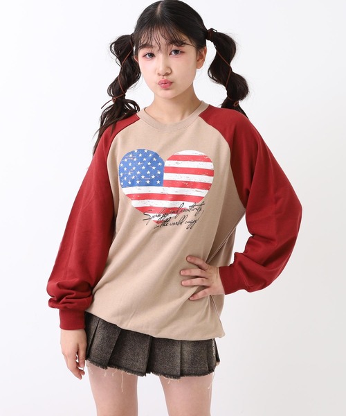 ANAP GｉRL（アナップガール）の「アメリカンハート ラグラン オーバー スウェット（スウェット・キッズ・ブラック/ダークアッシュ/レッド・XS/S/M）」の19枚目の写真