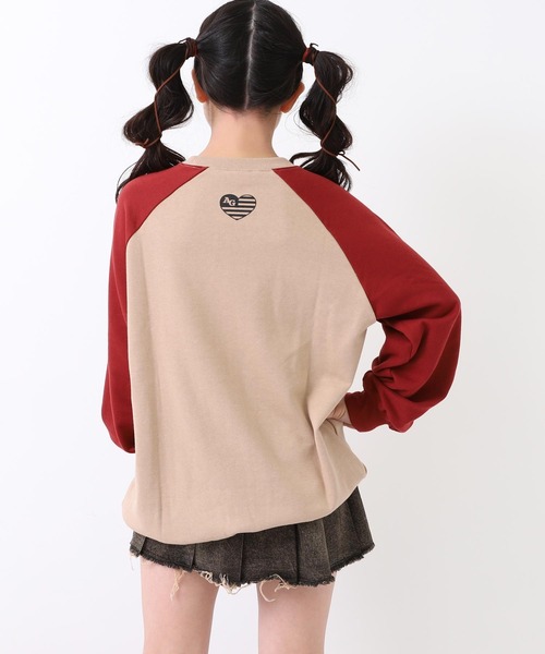 ANAP GｉRL（アナップガール）の「アメリカンハート ラグラン オーバー スウェット（スウェット・キッズ・ブラック/ダークアッシュ/レッド・XS/S/M）」の16枚目の写真
