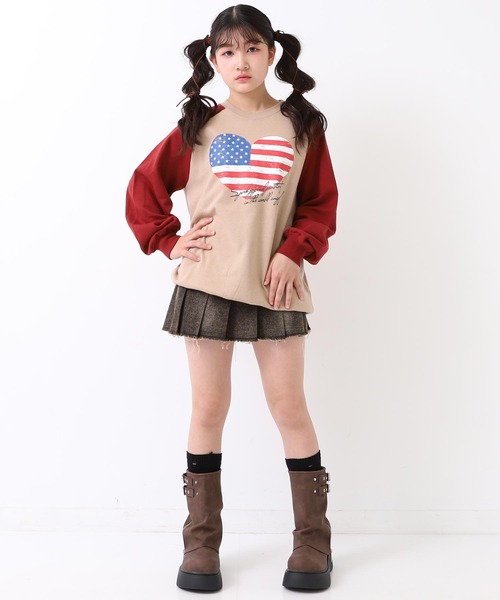 ANAP GｉRL（アナップガール）の「アメリカンハート ラグラン オーバー スウェット（スウェット・キッズ・ブラック/ダークアッシュ/レッド・XS/S/M）」の18枚目の写真