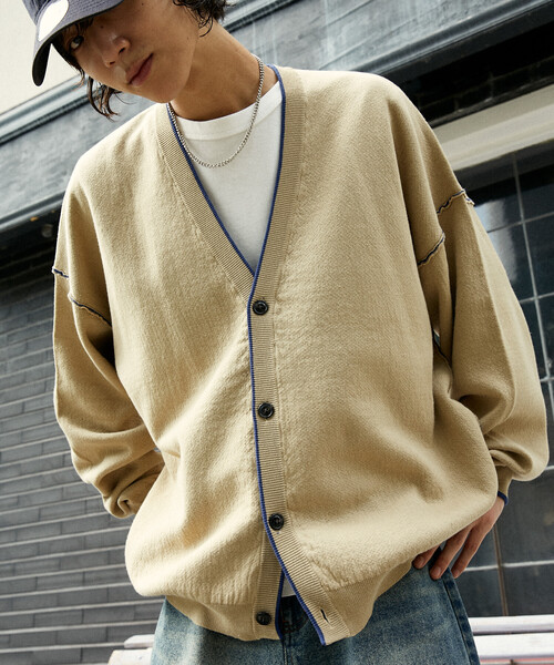 PUBLUX(パブリュクス)の「PUBLUX/パブリュクス 配色ニットカーディガン(限定展開)(カーディガン/ボレロ・メンズ・ベージュ/ブラック/グレー・SMALL/MEDIUM/LARGE)」の16枚目の写真