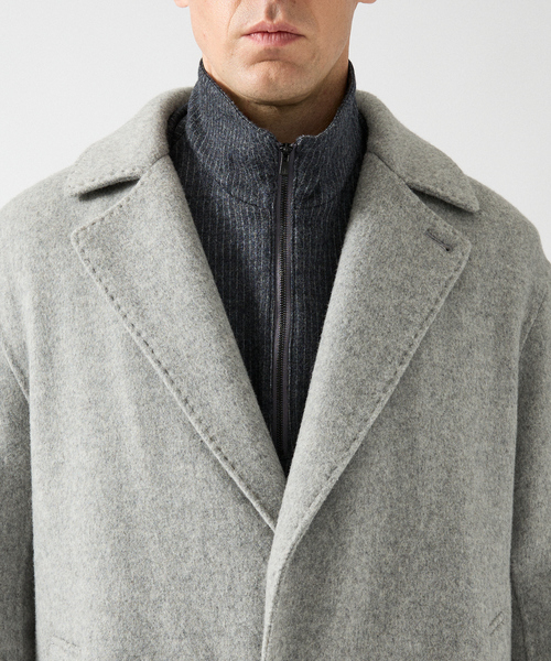 DESIGNWORKS(デザインワークス)の「Super110's バルカラーコート / リバー仕立て(ステンカラーコート・メンズ・グレー・50/48/46/44)」の6枚目の写真