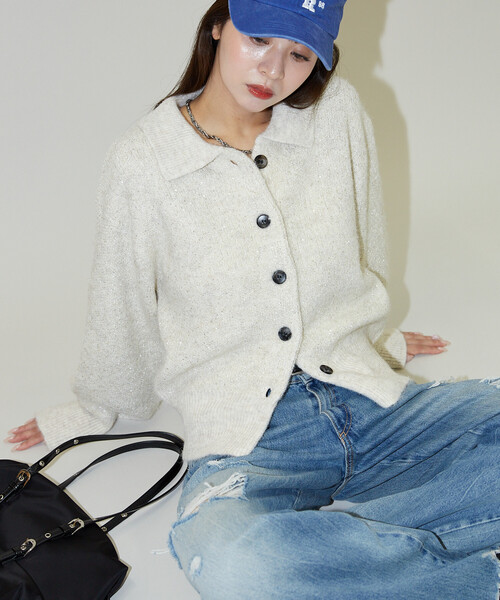 PUBLUX（パブリュクス）の「PUBLUX/パブリュクス スパンコール プレーティング ポロ カーディガン　限定展開（カーディガン/ボレロ・レディース・オフホワイト/チャコールグレー/ベージュ/ブラウン・ﾌﾘ-）」の20枚目の写真