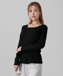 【大きい胸専用】選べる衿デザイン美ラインスクエアネックリブトップス(ストラップ付・ストラップなし)