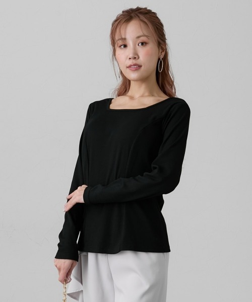 Nissen glamor(ニッセングラマー)の「【大きい胸専用】選べる衿デザイン美ラインスクエアネックリブトップス(ストラップ付・ストラップなし)(Tシャツ/カットソー・レディース・ピンク系1/ピンク系2/ブラック系1/ブラック系2/サックスブルー系1/サックスブルー系2・M/L/LL)」の1枚目の写真