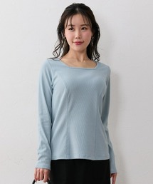 【大きい胸専用】選べる衿デザイン美ラインスクエアネックリブトップス(ストラップ付・ストラップなし)
