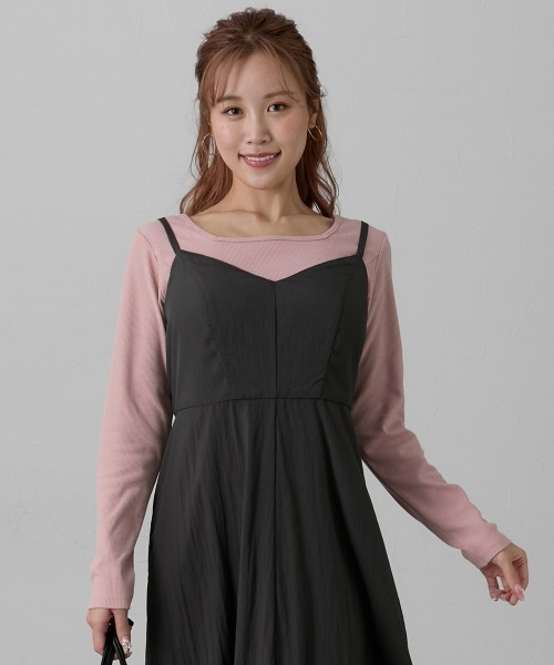 Nissen glamor(ニッセングラマー)の「【大きい胸専用】選べる衿デザイン美ラインスクエアネックリブトップス(ストラップ付・ストラップなし)(Tシャツ/カットソー・レディース・ピンク系1/ピンク系2/ブラック系1/ブラック系2/サックスブルー系1/サックスブルー系2・M/L/LL)」の6枚目の写真