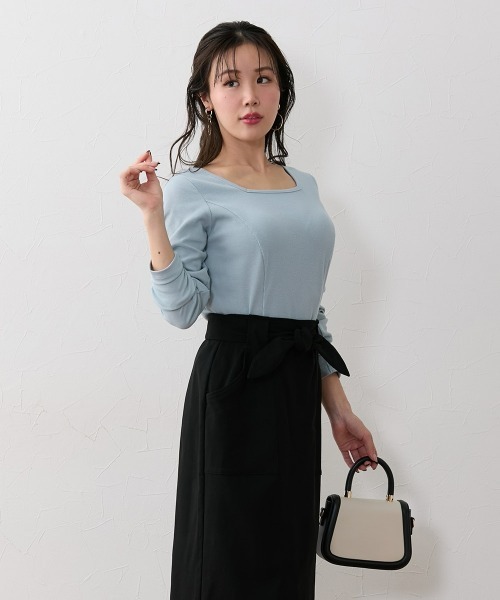 Nissen glamor(ニッセングラマー)の「【大きい胸専用】選べる衿デザイン美ラインスクエアネックリブトップス(ストラップ付・ストラップなし)(Tシャツ/カットソー・レディース・ピンク系1/ピンク系2/ブラック系1/ブラック系2/サックスブルー系1/サックスブルー系2・M/L/LL)」の14枚目の写真