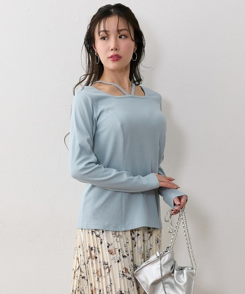 Nissen glamor(ニッセングラマー)の「【大きい胸専用】選べる衿デザイン美ラインスクエアネックリブトップス(ストラップ付・ストラップなし)(Tシャツ/カットソー・レディース・ピンク系1/ピンク系2/ブラック系1/ブラック系2/サックスブルー系1/サックスブルー系2・M/L/LL)」の18枚目の写真