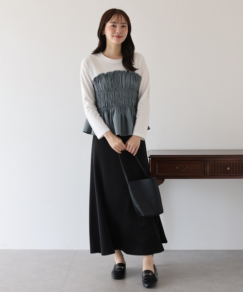 BLUEEAST(ブルーイースト)の「シャーリングビスチェドッキングカットソー(Tシャツ/カットソー・レディース・グレー/ブラック・MEDIUM)」の22枚目の写真