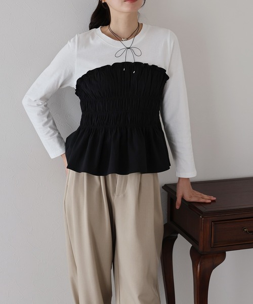 BLUEEAST(ブルーイースト)の「シャーリングビスチェドッキングカットソー(Tシャツ/カットソー・レディース・グレー/ブラック・MEDIUM)」の19枚目の写真