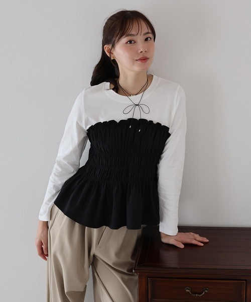 BLUEEAST(ブルーイースト)の「シャーリングビスチェドッキングカットソー(Tシャツ/カットソー・レディース・グレー/ブラック・MEDIUM)」の21枚目の写真