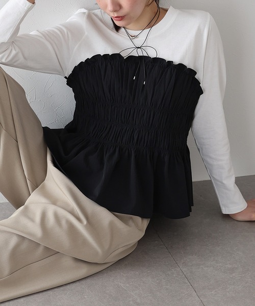 BLUEEAST(ブルーイースト)の「シャーリングビスチェドッキングカットソー(Tシャツ/カットソー・レディース・グレー/ブラック・MEDIUM)」の17枚目の写真