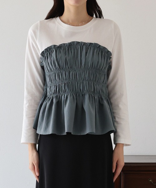BLUEEAST(ブルーイースト)の「シャーリングビスチェドッキングカットソー(Tシャツ/カットソー・レディース・グレー/ブラック・MEDIUM)」の15枚目の写真