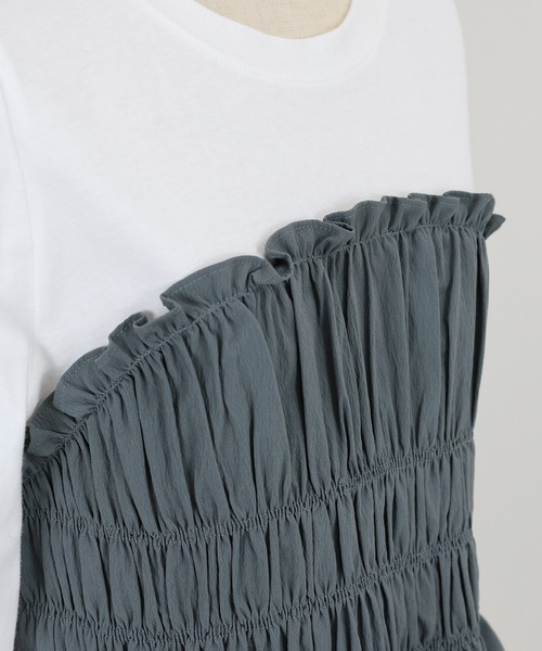 BLUEEAST(ブルーイースト)の「シャーリングビスチェドッキングカットソー(Tシャツ/カットソー・レディース・グレー/ブラック・MEDIUM)」の7枚目の写真