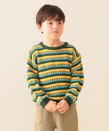 BEAMS mini | 透かし編み ボーダー ニット 2025FW（90～140cm）(ニット/セーター)