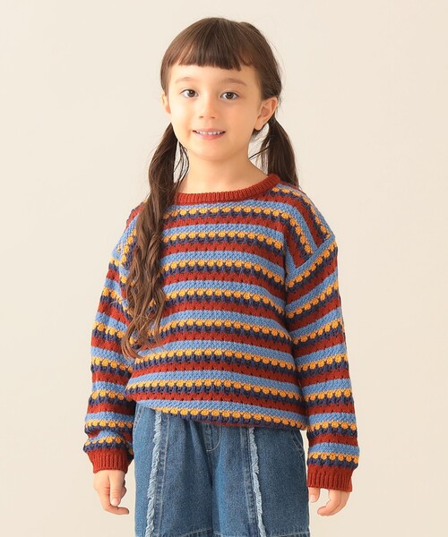 セール】透かし編み ボーダー ニット 2025FW（90～140cm）（ニット