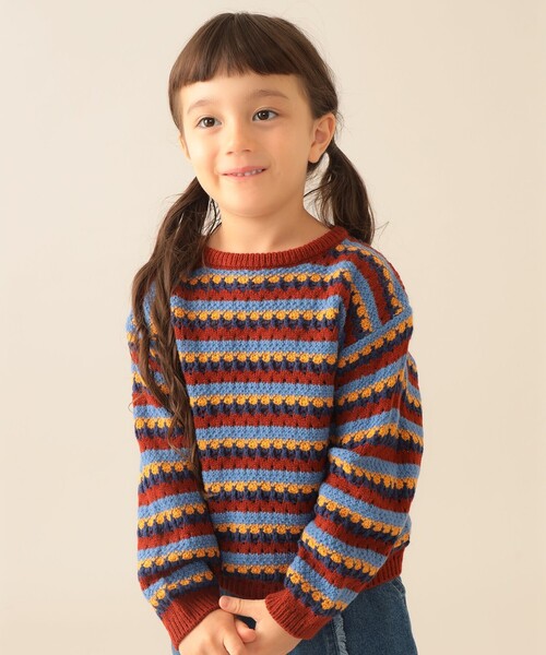 BEAMS mini（ビームスミニ）の「透かし編み ボーダー ニット 2025FW（90～140cm）（ニット/セーター・キッズ・グリーン/オレンジ系その他6・130/120/110/100/90/140）」の15枚目の写真