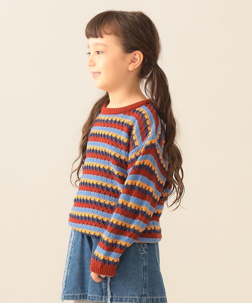 BEAMS mini（ビームスミニ）の「透かし編み ボーダー ニット 2025FW（90～140cm）（ニット/セーター・キッズ・グリーン/オレンジ系その他6・130/120/110/100/90/140）」の16枚目の写真