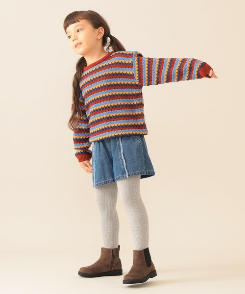 BEAMS mini（ビームスミニ）の「透かし編み ボーダー ニット 2025FW（90～140cm）（ニット/セーター・キッズ・グリーン/オレンジ系その他6・130/120/110/100/90/140）」の19枚目の写真
