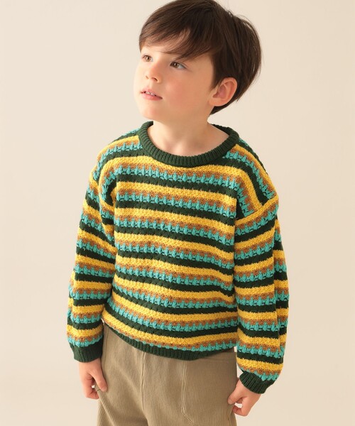BEAMS mini（ビームスミニ）の「透かし編み ボーダー ニット 2025FW（90～140cm）（ニット/セーター・キッズ・グリーン/オレンジ系その他6・130/120/110/100/90/140）」の10枚目の写真