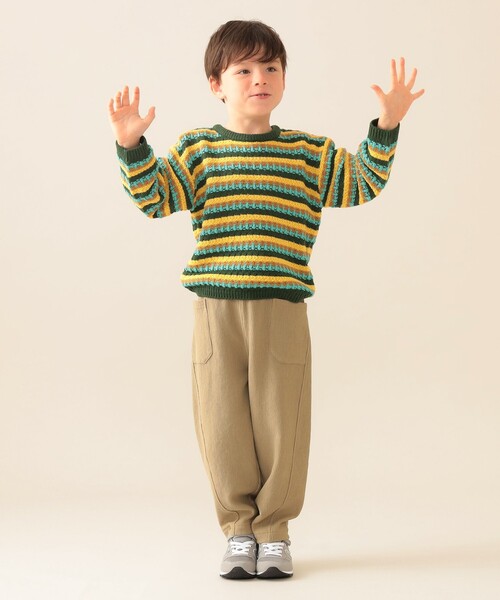BEAMS mini（ビームスミニ）の「透かし編み ボーダー ニット 2025FW（90～140cm）（ニット/セーター・キッズ・グリーン/オレンジ系その他6・130/120/110/100/90/140）」の11枚目の写真