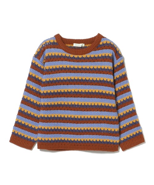 BEAMS mini（ビームスミニ）の「透かし編み ボーダー ニット 2025FW（90～140cm）（ニット/セーター・キッズ・グリーン/オレンジ系その他6・130/120/110/100/90/140）」の12枚目の写真