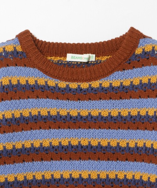 BEAMS mini（ビームスミニ）の「透かし編み ボーダー ニット 2025FW（90～140cm）（ニット/セーター・キッズ・グリーン/オレンジ系その他6・130/120/110/100/90/140）」の13枚目の写真