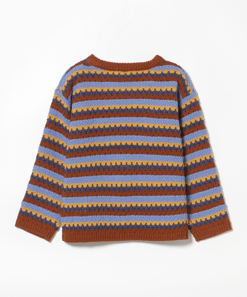 BEAMS mini（ビームスミニ）の「透かし編み ボーダー ニット 2025FW（90～140cm）（ニット/セーター・キッズ・グリーン/オレンジ系その他6・130/120/110/100/90/140）」の3枚目の写真
