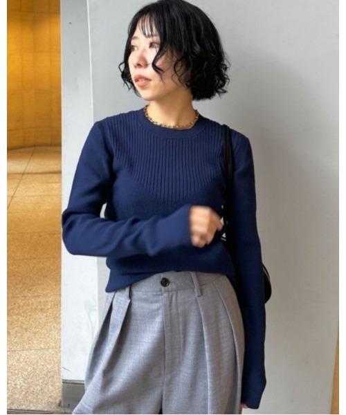 LE CIEL BLEU（ルシェルブルー）の「トゥーテクスチャーリブドニットトップ / Two-Texture Ribbed Knit Top（ニット/セーター・レディース・ネイビー/ブラック/チャコールグレー/ライトイエロー・36）」の3枚目の写真