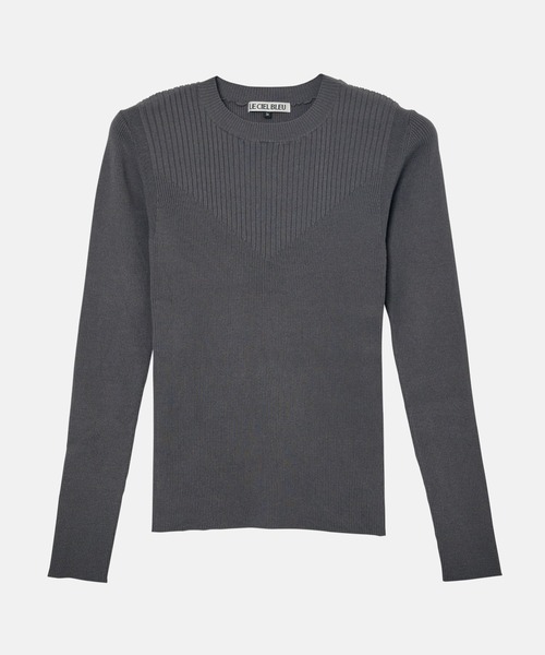 LE CIEL BLEU（ルシェルブルー）の「トゥーテクスチャーリブドニットトップ / Two-Texture Ribbed Knit Top（ニット/セーター・レディース・ネイビー/ブラック/チャコールグレー/ライトイエロー・36）」の12枚目の写真