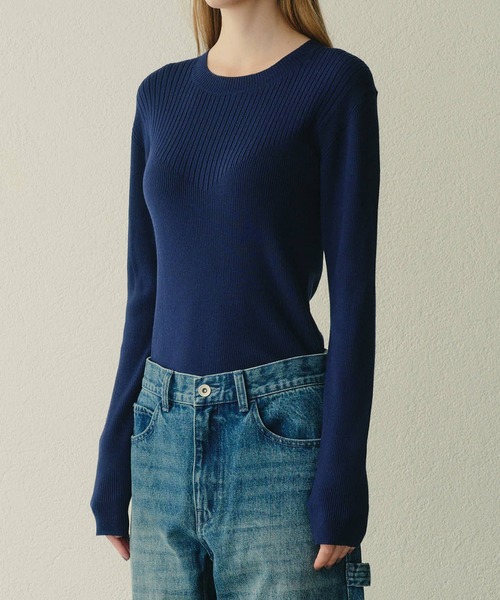LE CIEL BLEU（ルシェルブルー）の「トゥーテクスチャーリブドニットトップ / Two-Texture Ribbed Knit Top（ニット/セーター・レディース・ネイビー/ブラック/チャコールグレー/ライトイエロー・36）」の15枚目の写真
