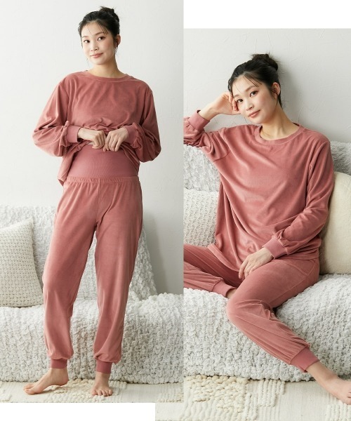 ベロアニット腹巻付きルームウェア上下セット（ルームウェア/パジャマ