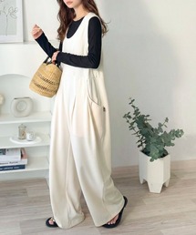 Java（ジャバ）の「《JaVaジャバコラボ》上品カットジョーゼットで大人のリラックス感♪Uネックオールインワン（サロペット/オーバーオール）」