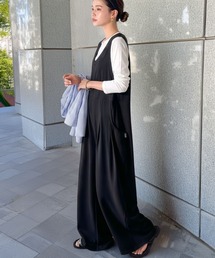 Java（ジャバ）の「《JaVaジャバコラボ》上品カットジョーゼットで大人のリラックス感♪Uネックオールインワン（サロペット/オーバーオール）」