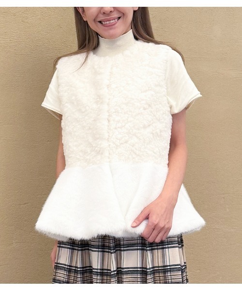 FELLINI（フェリーニ）の「【Fellini/フェリーニ】ペプラムファーベスト（ベスト・レディース・オフホワイト/ブラウン・FREE）」の2枚目の写真