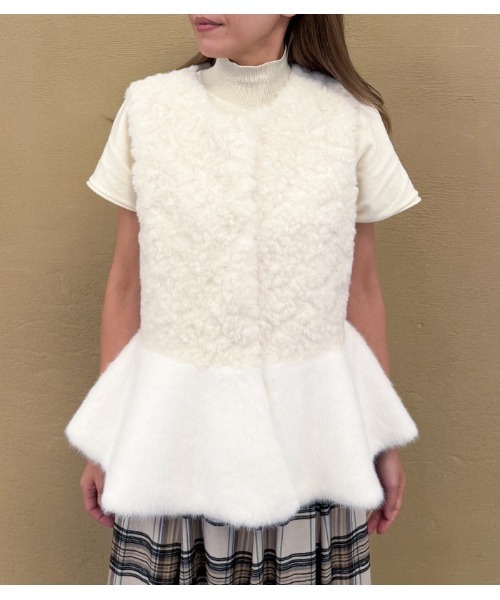 FELLINI（フェリーニ）の「【Fellini/フェリーニ】ペプラムファーベスト（ベスト・レディース・オフホワイト/ブラウン・FREE）」の13枚目の写真