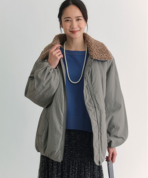 Sundinista ファー襟付きミリタリージャケット HONEYSUCKLE ROSE】フェイクファー襟ジャケット (ボリュームシルエット