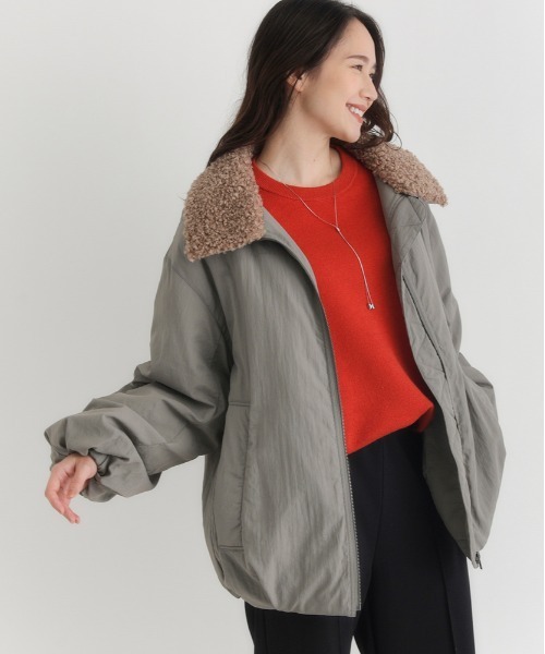 Nothing written カーキ ファー襟 ジャンパー ハートボタンエコファーブルゾン[品番：PNYW0003786]｜PUNYUS