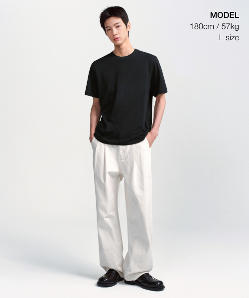 MUSINSA STANDARD（ムシンサスタンダード）の「[クールタンダード] ベーシッククルーネックTシャツ [ブラック]（Tシャツ/カットソー・メンズ・その他・XX-LARGE/XXX-LARGE/SMALL/MEDIUM/LARGE/X-LARGE）」の2枚目の写真