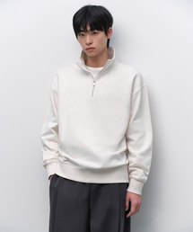 特大のハーフジップアップスウェットシャツ[クリーム]