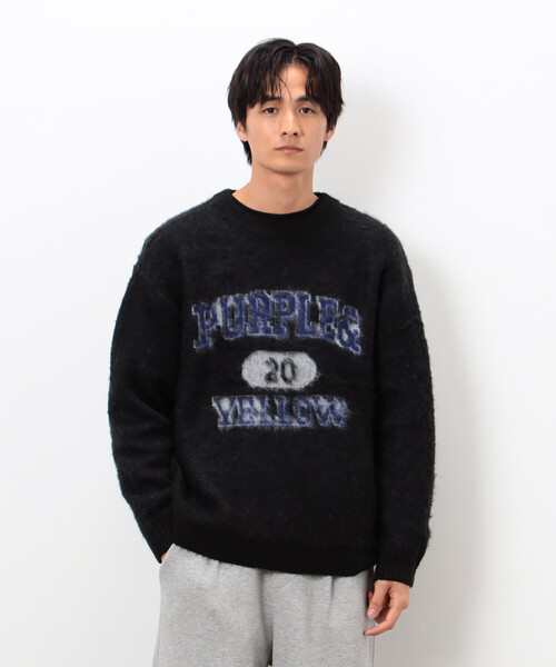 Purple&Yellow(パープルアンドイエロー)の「起毛 カレッジロゴ プルオーバー(ニット/セーター・メンズ・ブラック/グレー/ブルー・MEDIUM/SMALL/LARGE)」の2枚目の写真