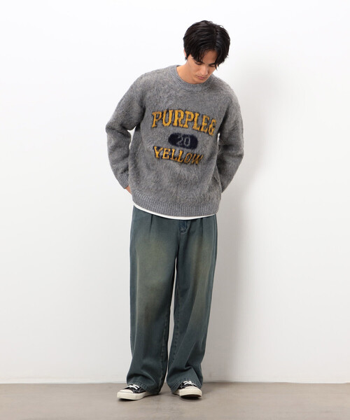 Purple&Yellow(パープルアンドイエロー)の「起毛 カレッジロゴ プルオーバー(ニット/セーター・メンズ・ブラック/グレー/ブルー・MEDIUM/SMALL/LARGE)」の17枚目の写真