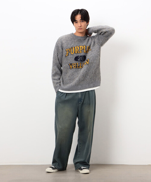 Purple&Yellow(パープルアンドイエロー)の「起毛 カレッジロゴ プルオーバー(ニット/セーター・メンズ・ブラック/グレー/ブルー・MEDIUM/SMALL/LARGE)」の18枚目の写真