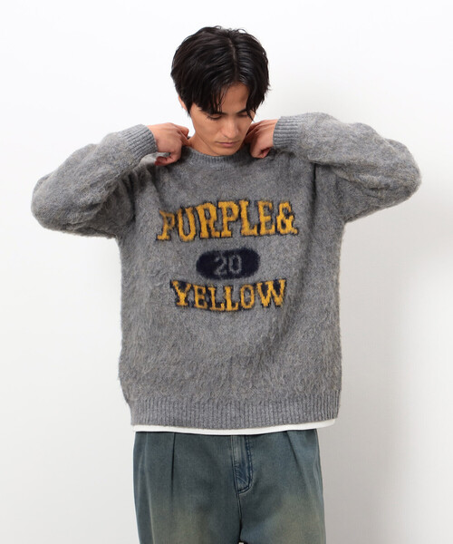 Purple&Yellow(パープルアンドイエロー)の「起毛 カレッジロゴ プルオーバー(ニット/セーター・メンズ・ブラック/グレー/ブルー・MEDIUM/SMALL/LARGE)」の20枚目の写真
