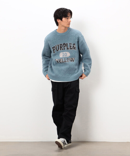 Purple&Yellow(パープルアンドイエロー)の「起毛 カレッジロゴ プルオーバー(ニット/セーター・メンズ・ブラック/グレー/ブルー・MEDIUM/SMALL/LARGE)」の5枚目の写真