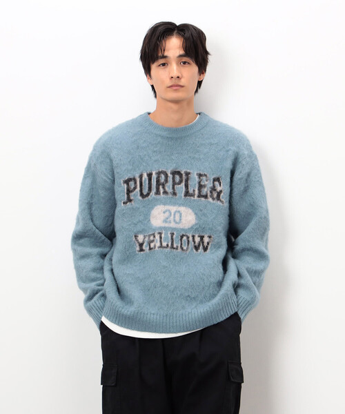 Purple&Yellow(パープルアンドイエロー)の「起毛 カレッジロゴ プルオーバー(ニット/セーター・メンズ・ブラック/グレー/ブルー・MEDIUM/SMALL/LARGE)」の6枚目の写真